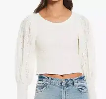 Free People Women’s Jasmine Tea Time Lace Longsleeve White Top Cropped Sze Large
