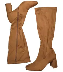 Nordstrom Rack‎ Cognac Nalla Microfiber Square Toe Block Heel Boots 5
