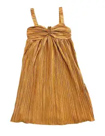 Kirious Copper Pleated Mini Dress Sleeveless Empire Waist Stretch Party Sz Small