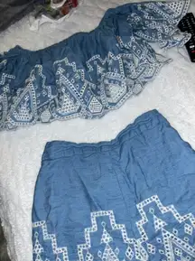 Two Piece Set (blue and White Aztec Print)