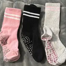 Set of Three Non-Slip Socks in Pink, Black, and Gray