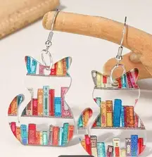 Handcrafted Cat-Bookshelf Earrings - Unique Quirky