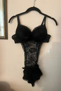 Black Lace Ruffle Lingerie One Piece Bodysuit