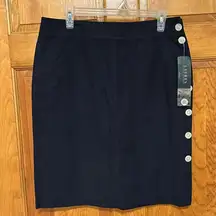 Lauren Ralph Lauren navy Pencil Skirt W/Full side buttons Size 10-NWTS