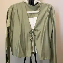 Tie front deep v neck bow lace up jacket NWOT