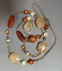 Mixed Media Necklace‎ wood, stone, pearl 20” Long