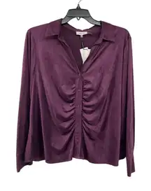 Calvin Klein Womens 1X Plum Aubergine Blouse Ruched Front Micro Suede New