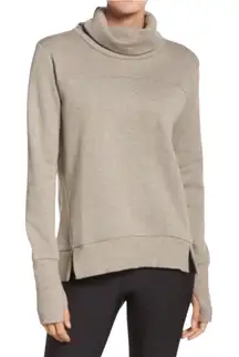 ALO Haze Funnel Neck Pullover Sweatshirt Thumbholes Tan Size S