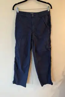 Pilcro Anthropologie Utility Pants Womens 25 Navy Blue Cotton Work Cargo Pockets