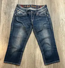 Rock Revival Stephanie Capri Jeans Size 28 Blue Distressed Embellished Cropped