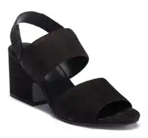 Eileen Fisher Finn Nubuck Black Suede Block Chunky Heel Sandals Size 7 Classic