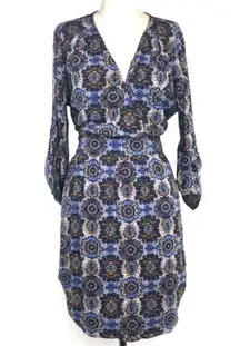 Daniel Rainn  blue and mocha medallion print dress with pockets size medium