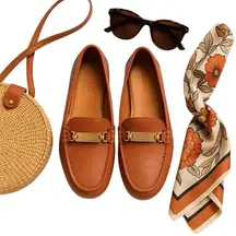 Coach “Olive” Brown Leather Driving Loafers Size 5B Women’s Flats Gold Logo NWOT