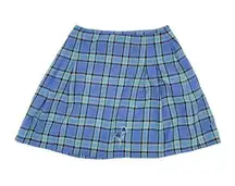 Vintage Y2K Cherokee Blue Plaid A-line Mini Skirt Floral Embroidered