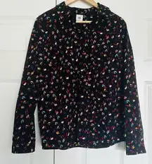 CABI | Ferris Blouse Black Multi Color Rainbow Printed Button Down | Size Medium