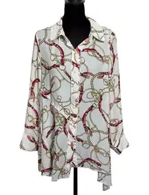 Feratelli Artful Long Flowy Button Up Medium Buckle Chain Print HAS FLAWS READ