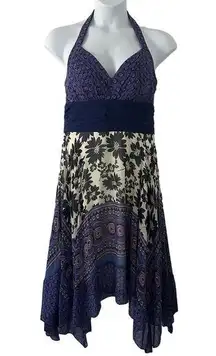 Sangria Halter Floral Geometric Flowy Midi Handkerchief Dress Size 14