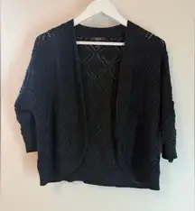 Alfani Women's Black Open Stitched Cropped Cardigan Open Front Crochet Medium