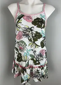 Miken Swim Tropical Floral Tiered Pom Pom Swim Beach Coverup Small