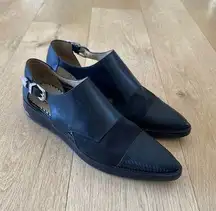 Toga Pulla - Mesh Cut Out Heel Cap Pointed Toe Leather Shoes in Black & Silver