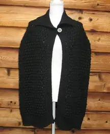 Black Merino Wool Knit Cape Poncho Italy