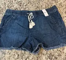 LOFT Dark Blue Jean Shorts with Drawstring