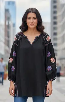 Velzera Womens Black Embroidered Floral Tunic Dress Size 2XL