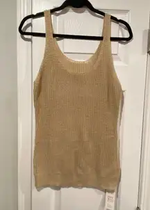 NWT Cupshe Size M Tan Khaki Loose Knit Sheer Scoop Neck Tunic Tank Top