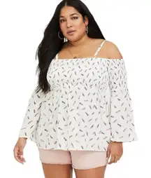 TORRID White Feather Print Cold Shoulder Top‎ 2
