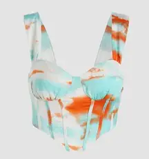 NWT (L)  Blue orange white watercolor corset style crop top