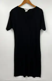 Misook Dress Black Short Sleeve Crewneck‎ Knit Knee Length Shift Sz M
