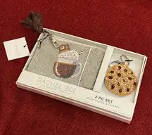 Rachel Zoe Coffee Cappuccino Cookie Design Beaded Pouch Coin Purse Bag Charm Set