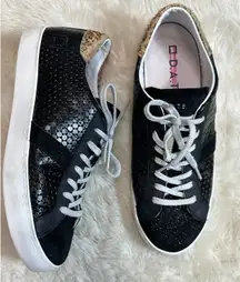 D.A.T.E.‎ Curve Glitter Sneakers Women's 7 Black Leather Leopard Print Low Top