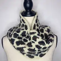 Betsey Johnson Animal Print Crocheted Cowl Neck Scarf Infinity Heart Charm