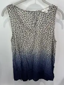 Charming Charlie Blue Ombre Pattern Key‎ Hole Back Sleeveless Blouse Women's L