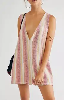 Free people escape with me coverup romper striped pink red open back size S
