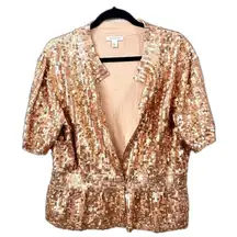 Boston Proper  Vintage Rose Gold Sequin Jacket Sweater Party - Size LARGE