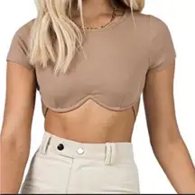 Princess Polly Size 10 Light Brown Ribbed Underwire Crop Top