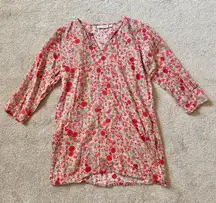 Roller Rabbit Pink Floral Three Quarter Sleeve Tunic