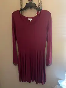 Maroon Burgundy Long Sleeved Dress, Small