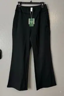 Halara Wide Leg Zipper Pockets Mid Rise Flare Work Pants, Black, M Petite