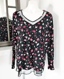 Lane Bryant Top Floral Lace Mesh Lace Trim Sweatshirt Plus Size 14/16