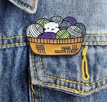 Cute Cartoon Cat Basket Yarn Enamel Pin Perfect Gift for Cat Lovers! Faux Fashio