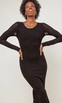 NWT Z Supply‎ Liza Sweater Dress Black Floral Sheer Sleeves Sz XL Midi Crewneck