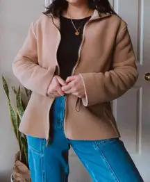 TAN BOHO FLEECE JACKET ZIP UP CAMEL BROWN JACKET
