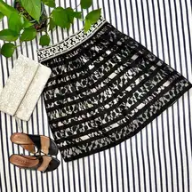 Floreat Charente Rainbow Striped Black Lace A-Line Skirt Size 6