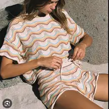 NWT L*SPACE Make Waves shorts crochet knit rainbow beige cover up swim resort