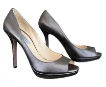 Prada Women’s Vintage Chrome Silver Peep Toe Stiletto Leather Heels Size 39 1/2