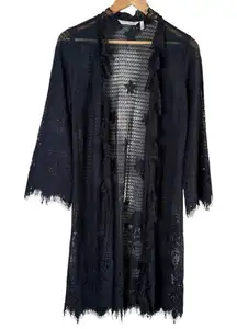 Soft Surroundings Lace Open Front Long Cardigan in Black, Size‎ XS