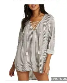 Billabong Women Same Story hooded Cover-Up striped black white size small